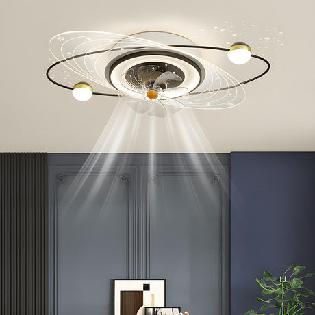 Artistic Flush Mount Saturn Ceiling Fan with LED Light Image - 1