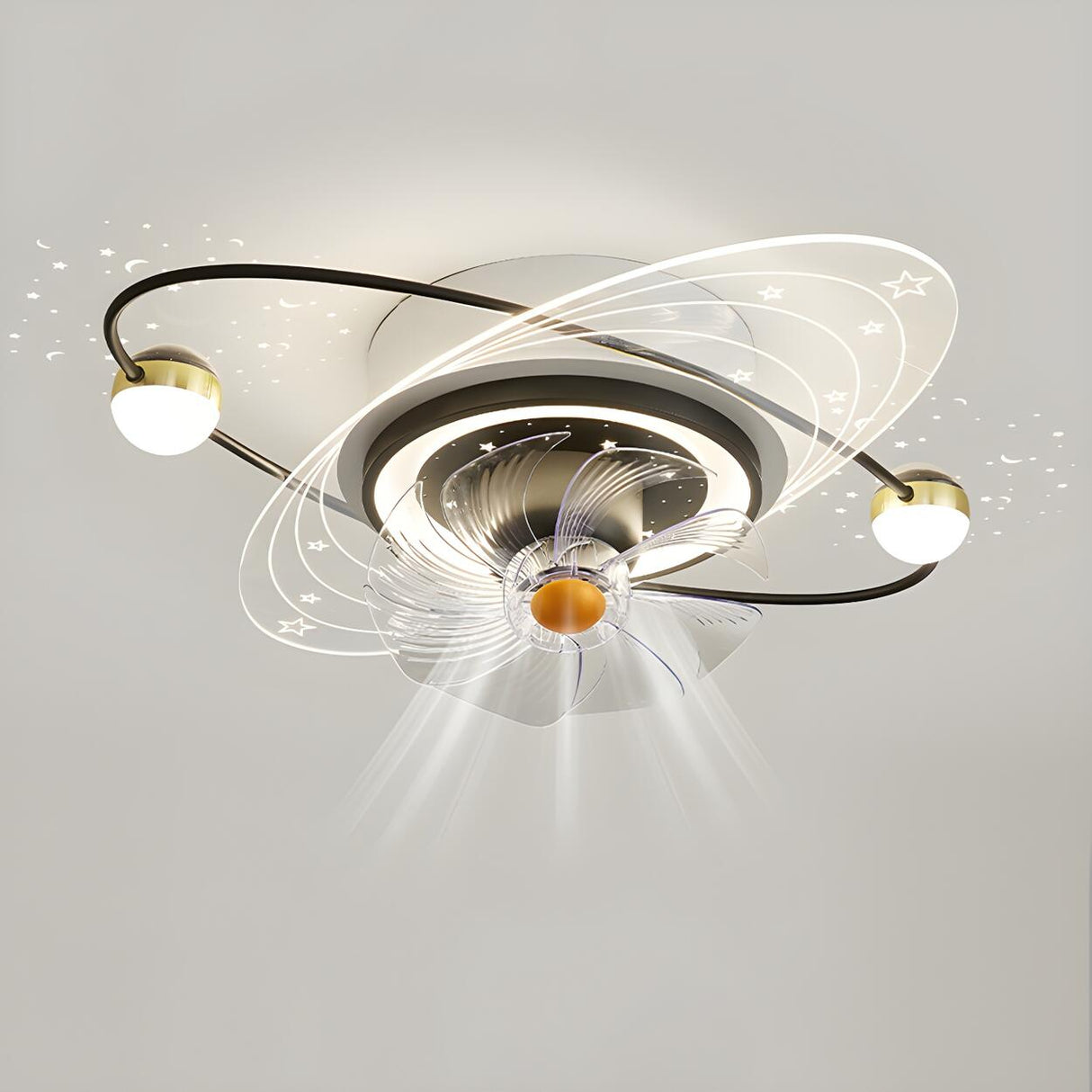 Artistic Flush Mount Saturn Ceiling Fan with LED Light Image - 6