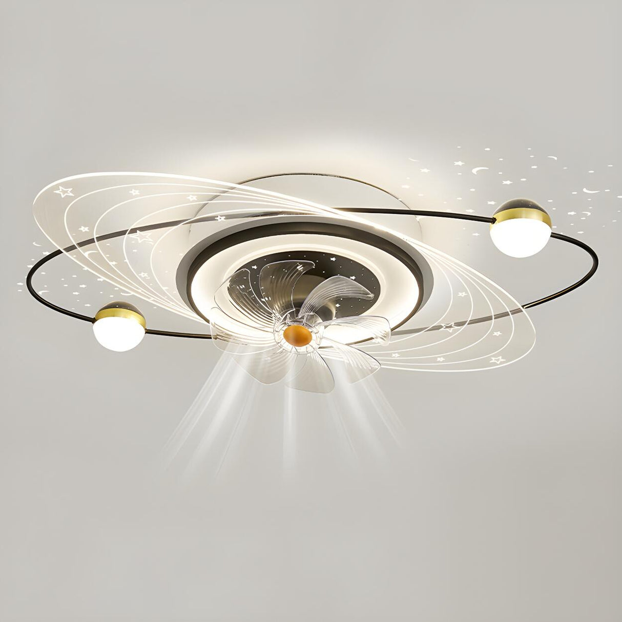 Artistic Flush Mount Saturn Ceiling Fan with LED Light Image - 8