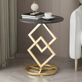 Artistic Geometric Marble Black Steel Pedestal Side Table Image - 3