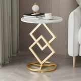 Artistic Geometric Marble Black Steel Pedestal Side Table Image - 6