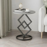 Artistic Geometric Marble Black Steel Pedestal Side Table Image - 7