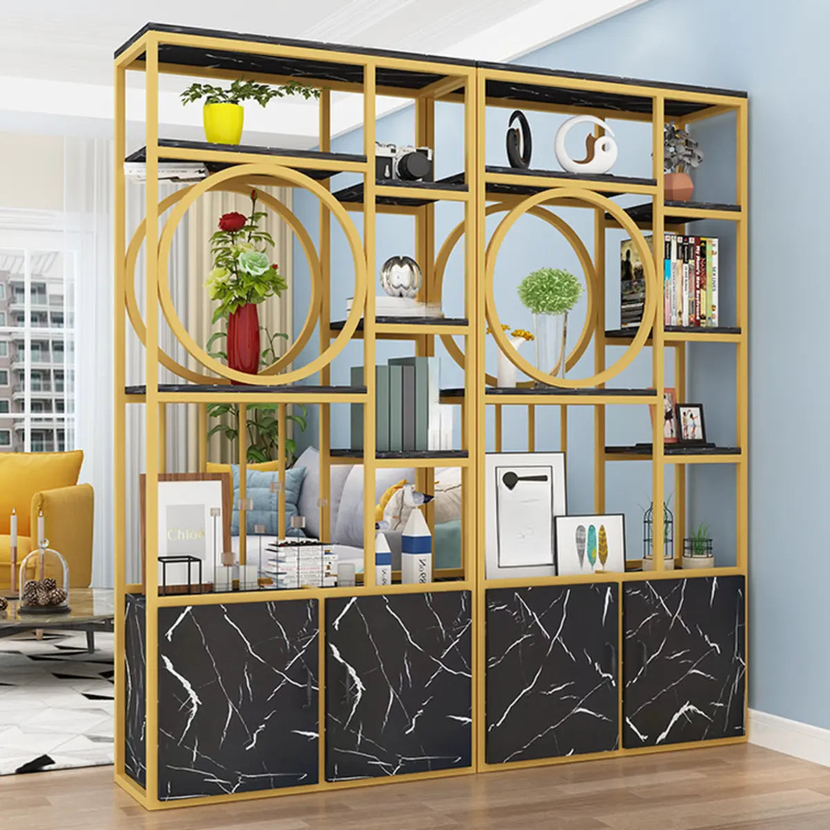 Artistic Geometric Metal Living Room Display Cabinet Image - 13