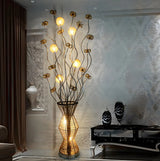 Artistic Gold Metal Vase-Shaped and Floral Floor Lamp Image - 1