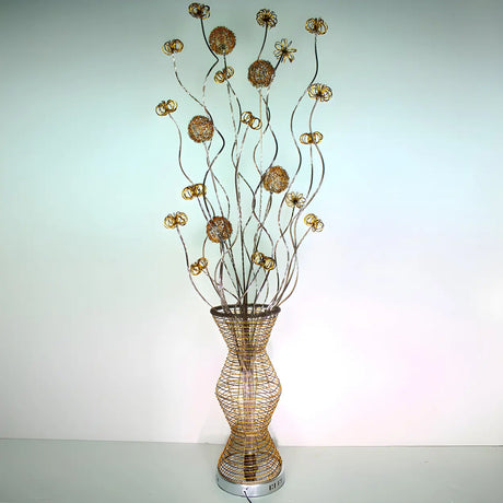 Artistic Gold Metal Vase-Shaped and Floral Floor Lamp Image - 2