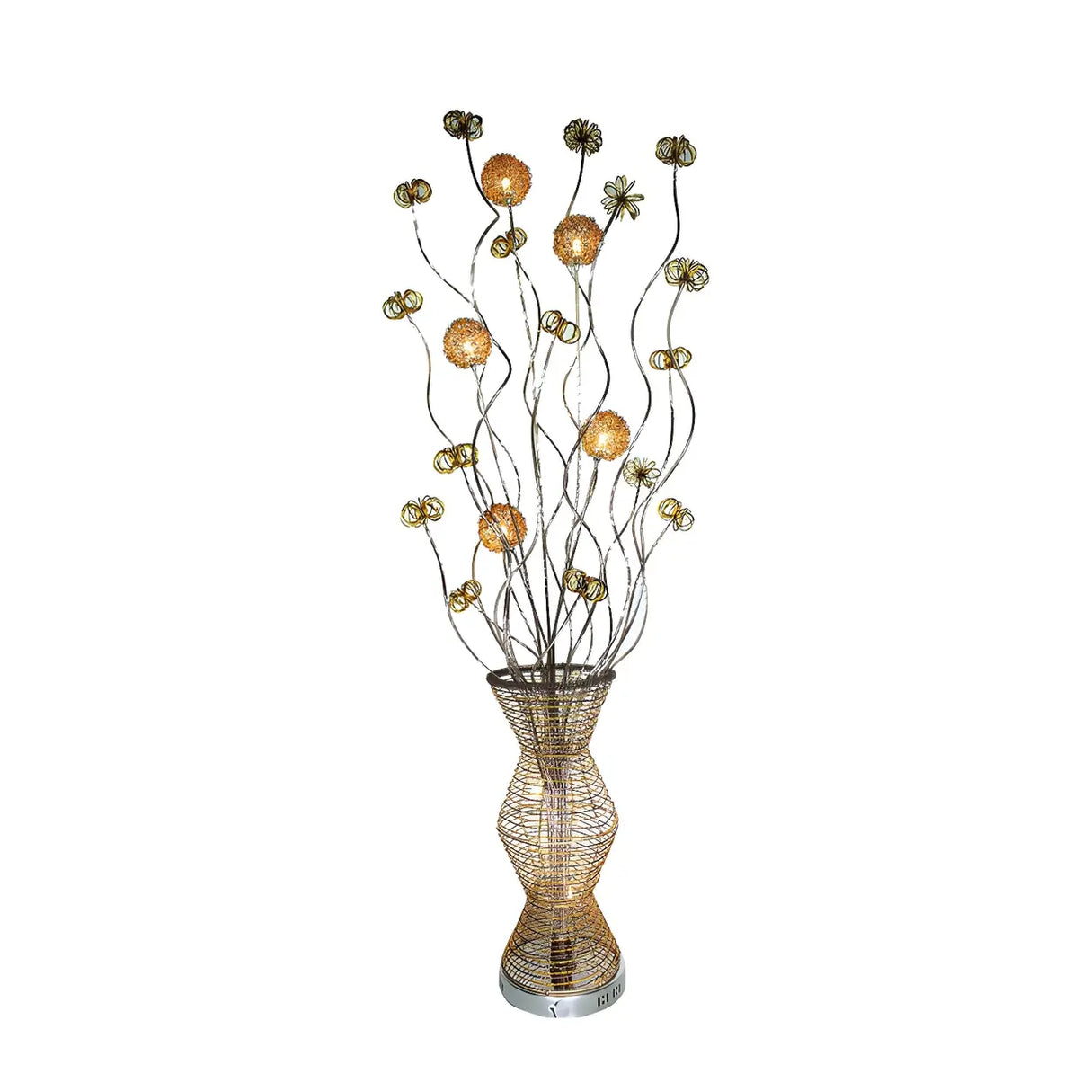 Artistic Gold Metal Vase-Shaped and Floral Floor Lamp Image - 3