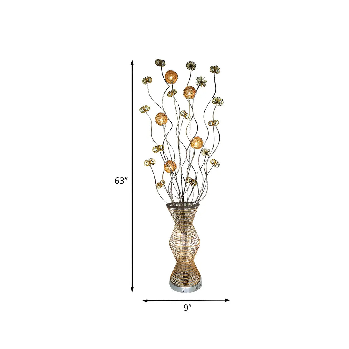 Artistic Gold Metal Vase-Shaped and Floral Floor Lamp 