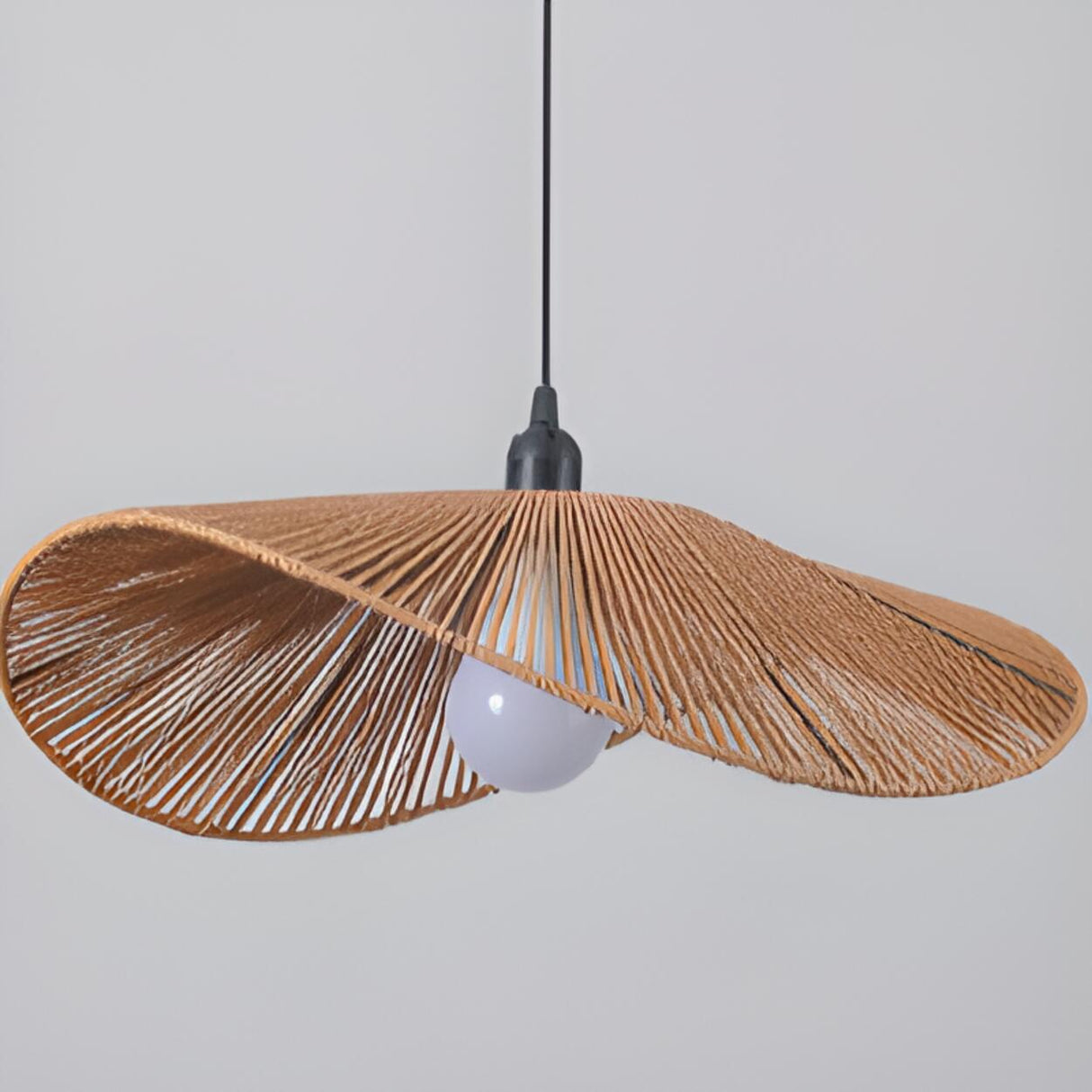 Artistic Gold Metal Wavy Woven Rope Round Pendant Light Image - 10