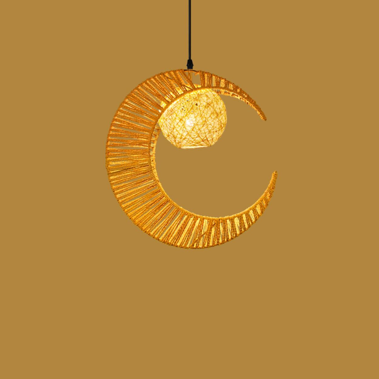 Artistic Gold Metal Wavy Woven Rope Round Pendant Light Image - 3