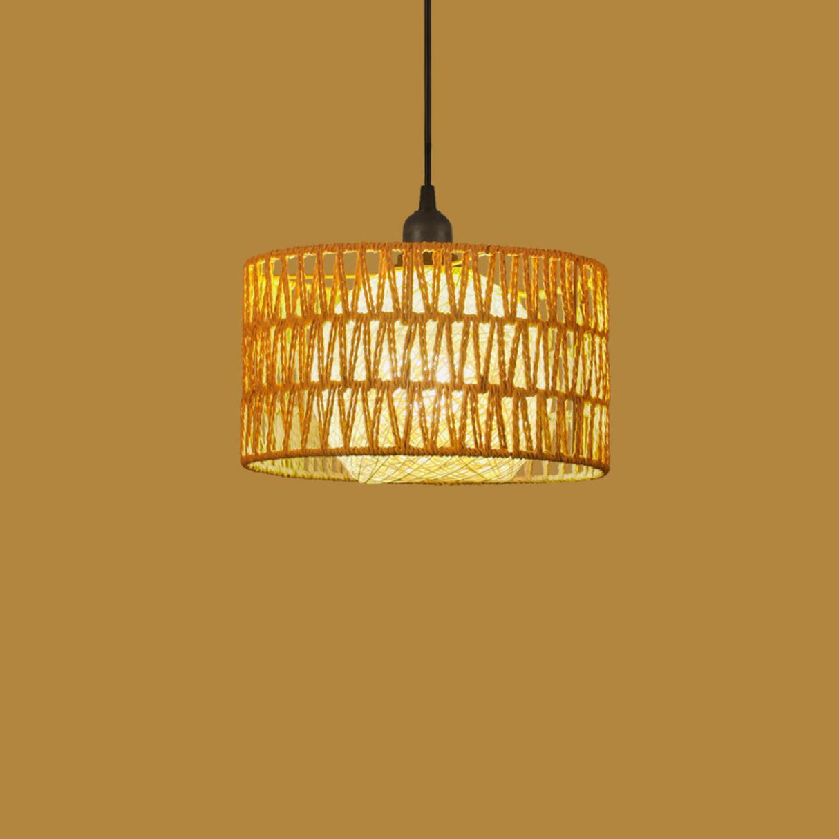 Artistic Gold Metal Wavy Woven Rope Round Pendant Light Image - 5