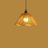 Artistic Gold Metal Wavy Woven Rope Round Pendant Light Image - 7