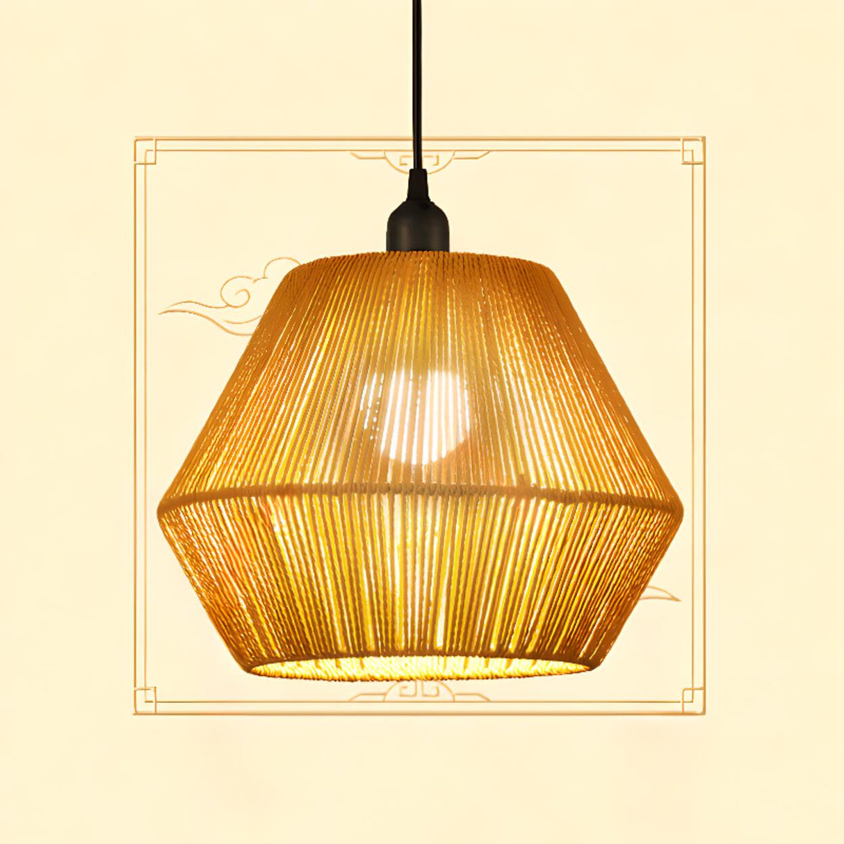 Artistic Gold Metal Wavy Woven Rope Round Pendant Light Image - 8