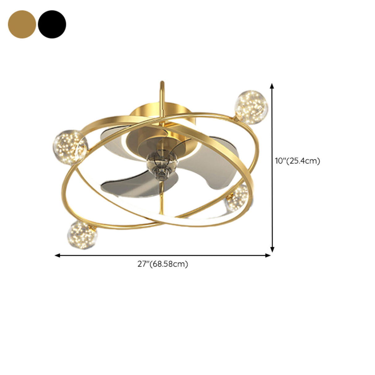 Artistic Gold Ring Ball Decor 3-Blade Ceiling Fan Light Image - 15