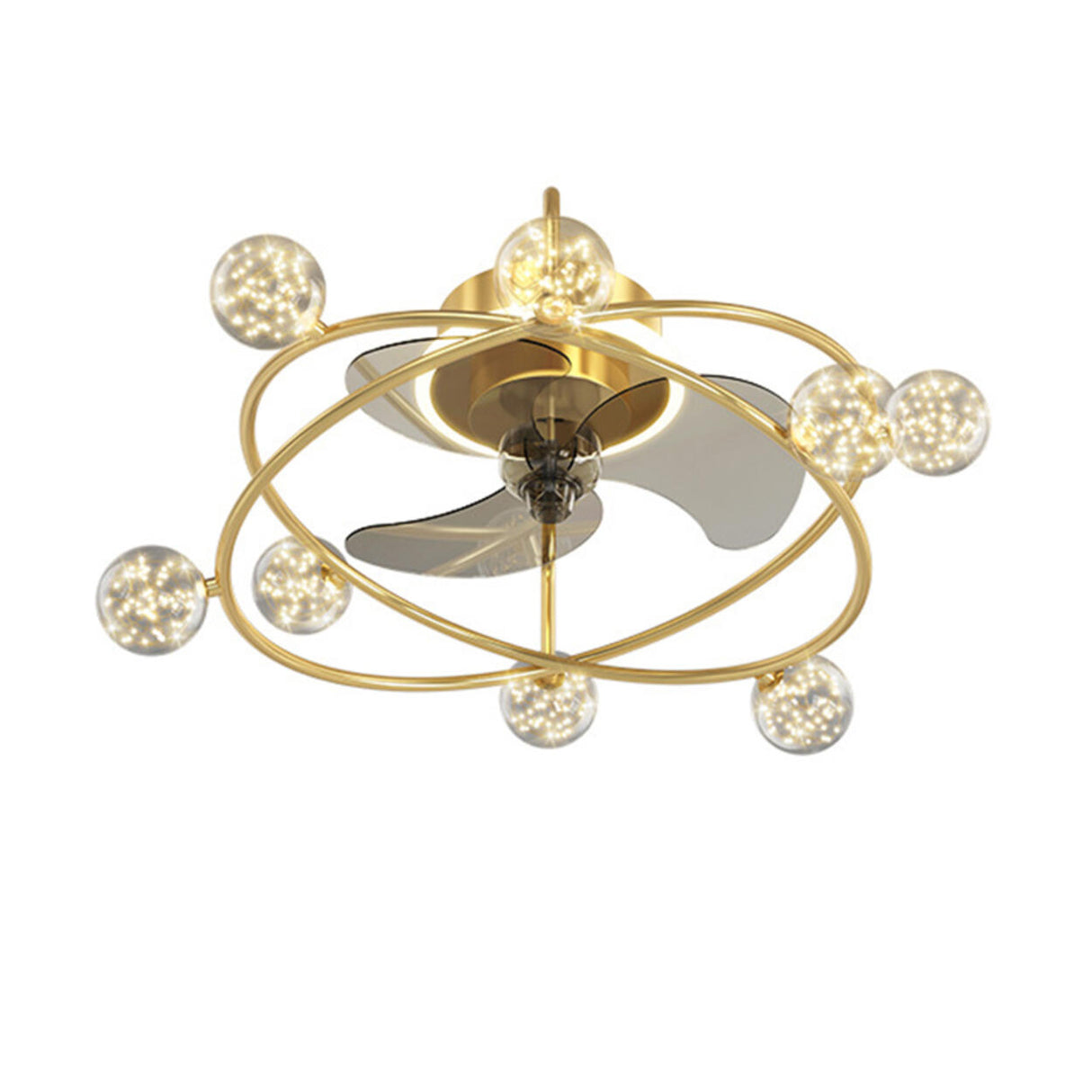 Artistic Gold Ring Ball Decor 3-Blade Ceiling Fan Light Image - 5