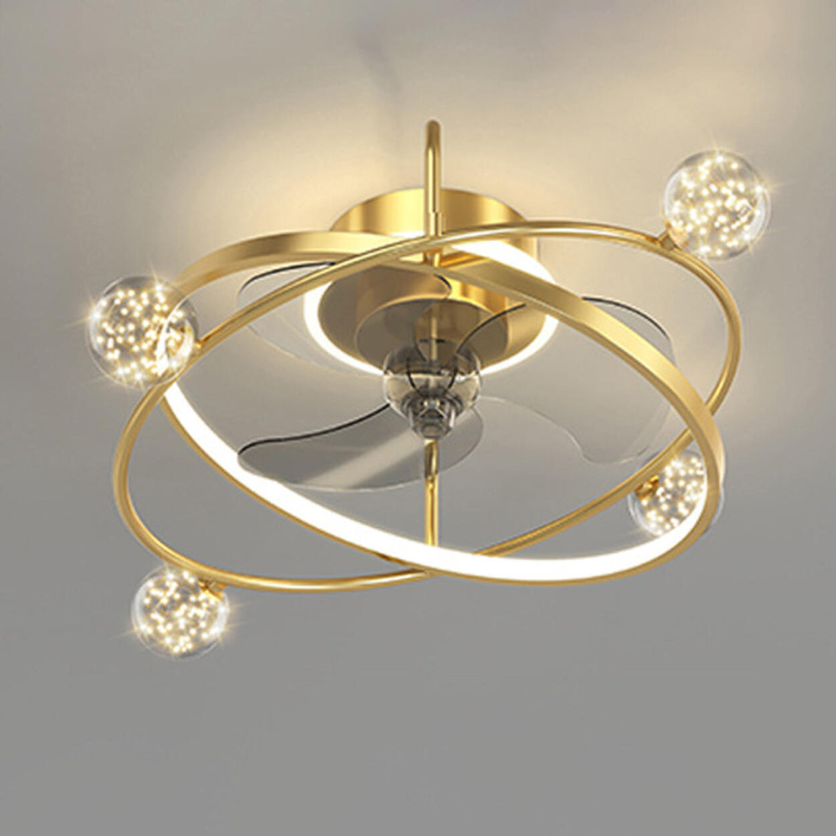 Artistic Gold Ring Ball Decor 3-Blade Ceiling Fan Light Image - 8