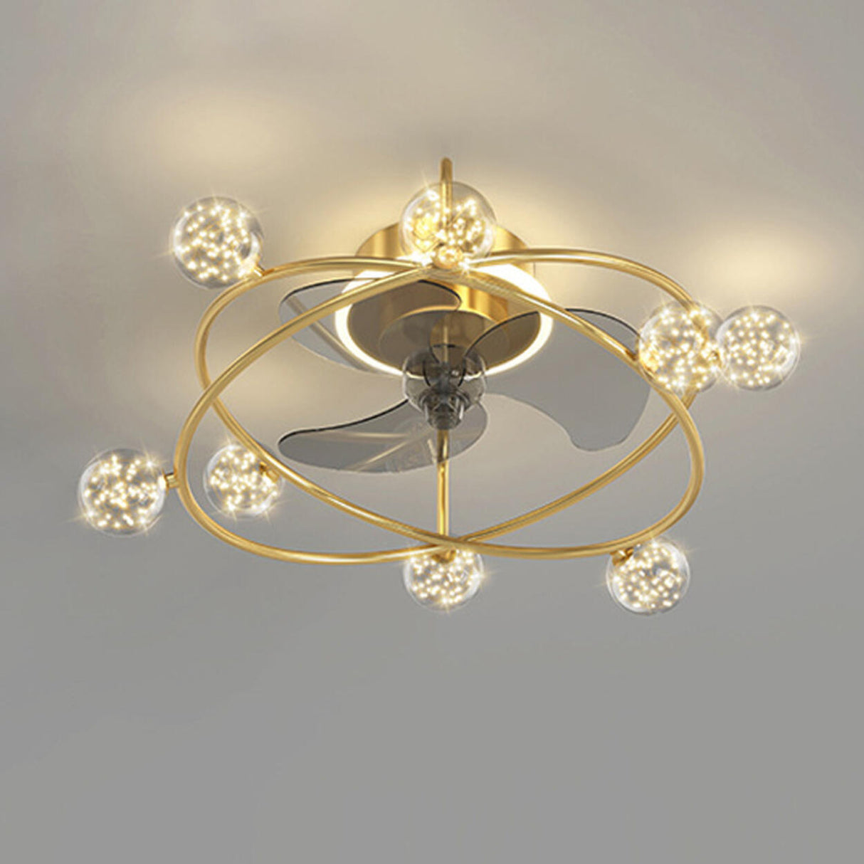 Artistic Gold Ring Ball Decor 3-Blade Ceiling Fan Light Image - 9