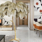 Artistic Gold Stand Feather Palm Tree Floor Lamp Image - 7