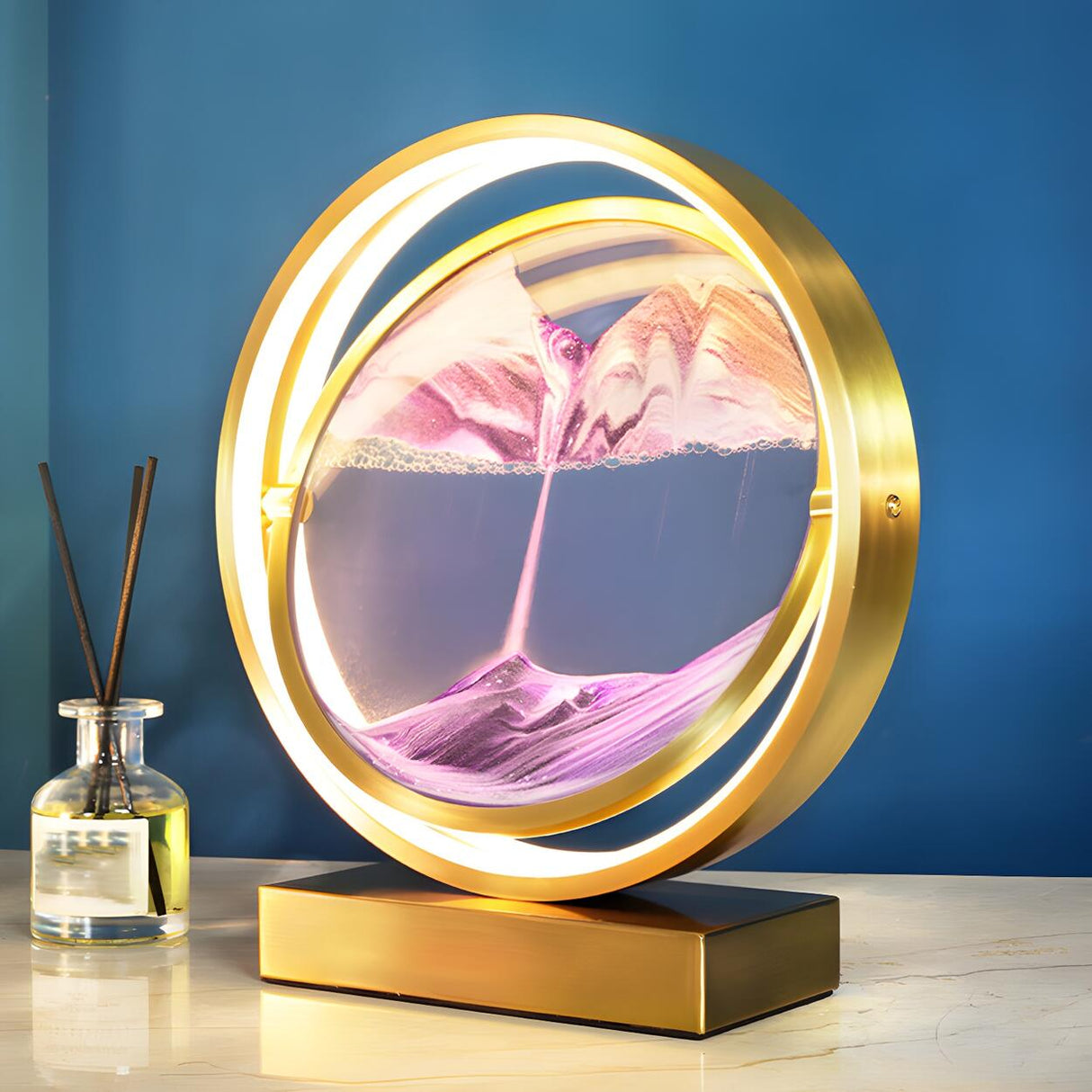 Artistic Golden Quicksand Circle LED Decor Table Lamp Image - 1