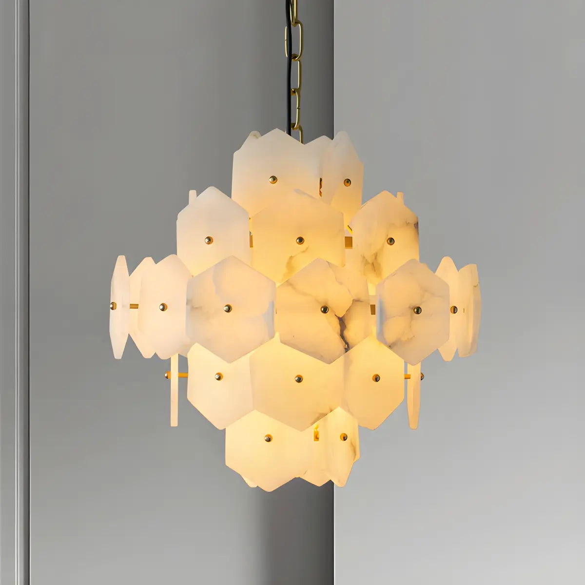 Artistic Hexagonal Alabaster White Pendant Light Chandelier Image - 13