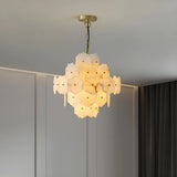 Artistic Hexagonal Alabaster White Pendant Light Chandelier Image - 2