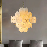 Artistic Hexagonal Alabaster White Pendant Light Chandelier Image - 3