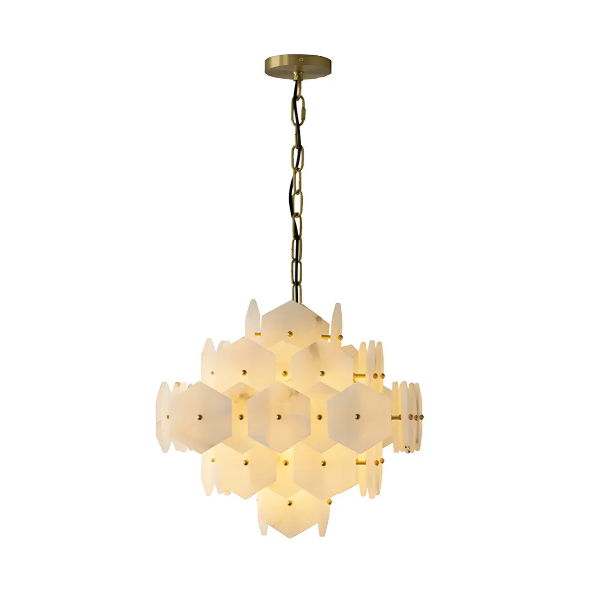 Artistic Hexagonal Alabaster White Pendant Light Chandelier Image - 5