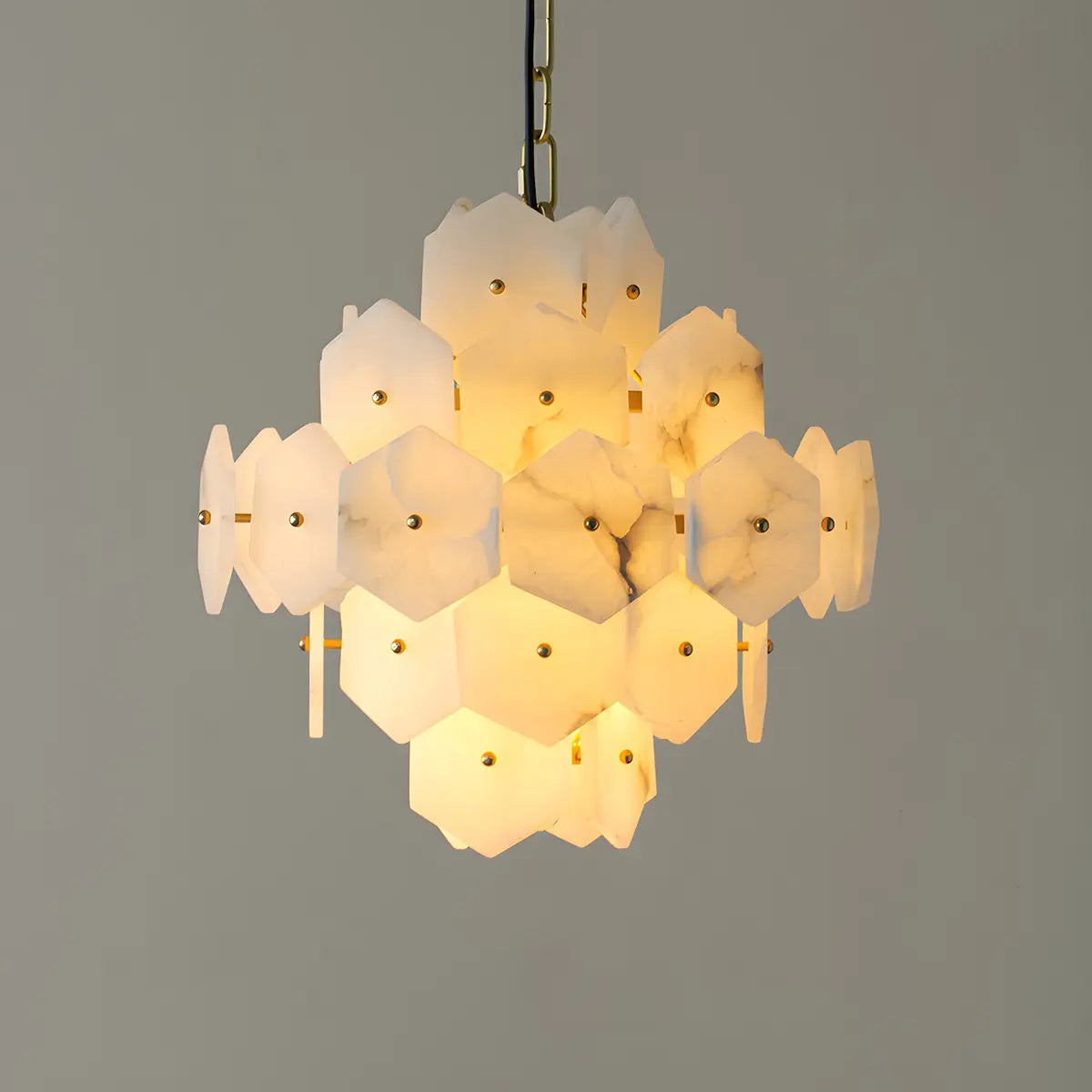 Artistic Hexagonal Alabaster White Pendant Light Chandelier Image - 7