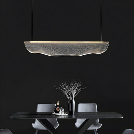 Artistic Linear and Wave Gold Island Pendant Light Image - 2