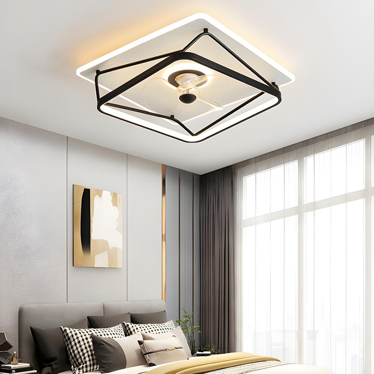 Artistic Linear Geometric LED Ceiling Fan with Light Image - 1