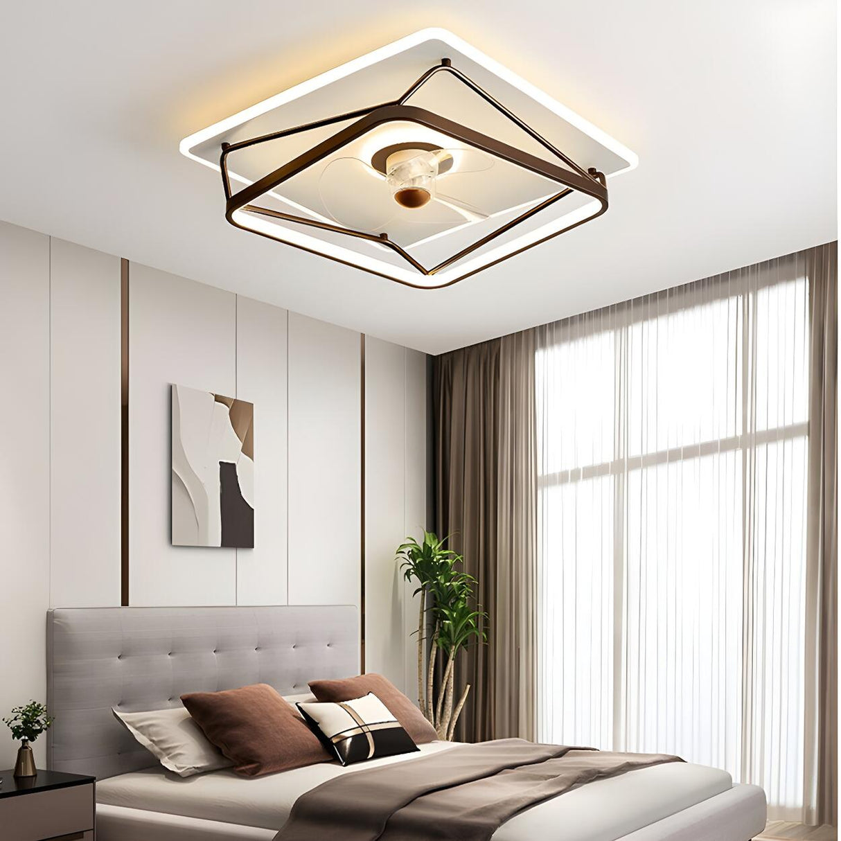 Artistic Linear Geometric LED Ceiling Fan with Light Image - 14