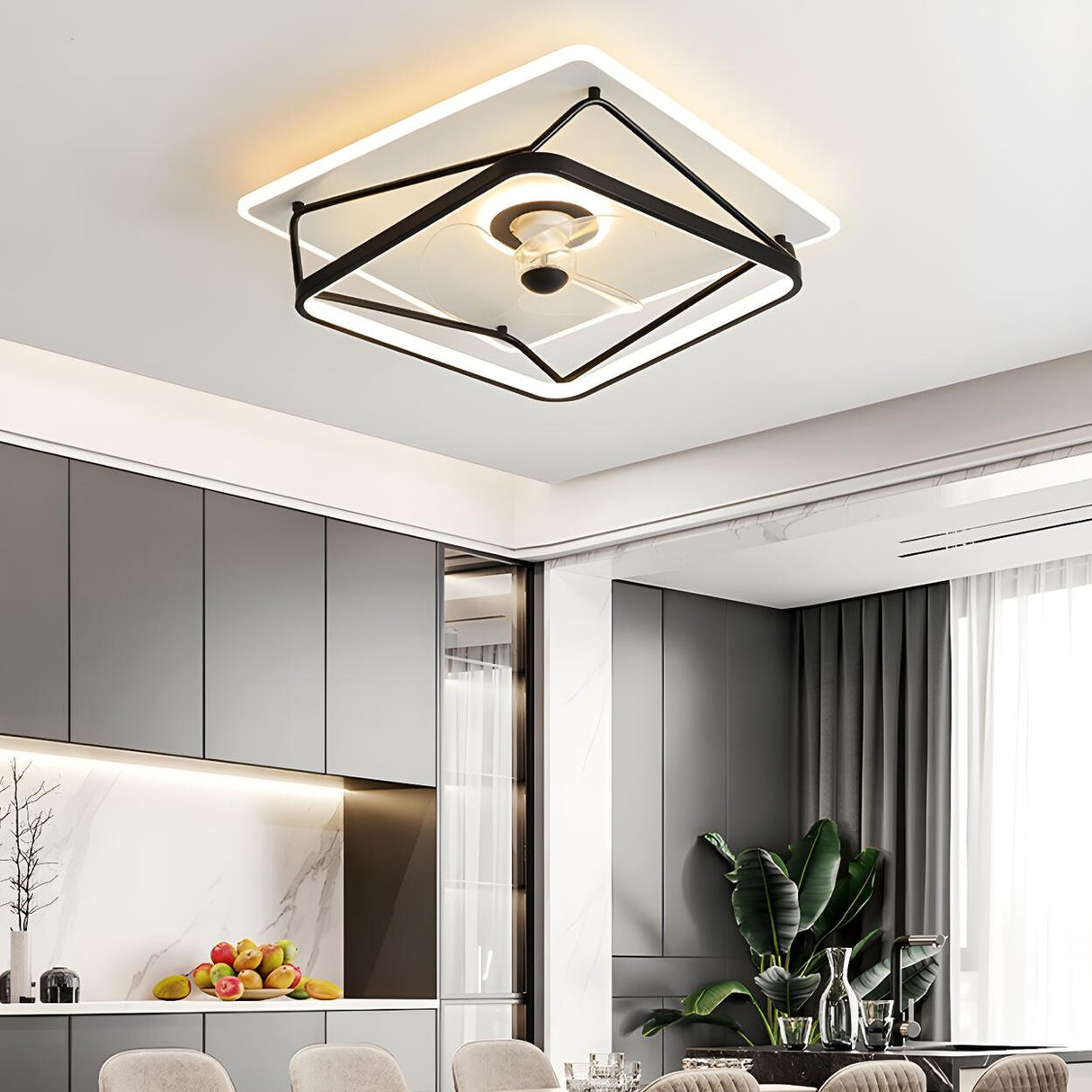 Artistic Linear Geometric LED Ceiling Fan with Light Image - 15