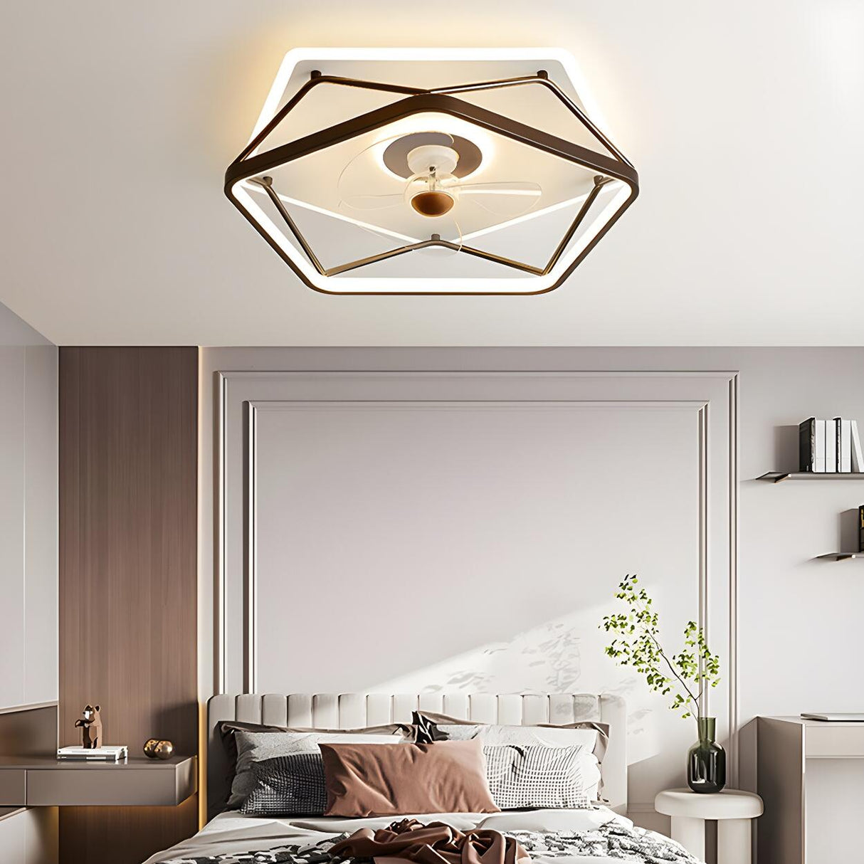 Artistic Linear Geometric LED Ceiling Fan with Light Image - 16