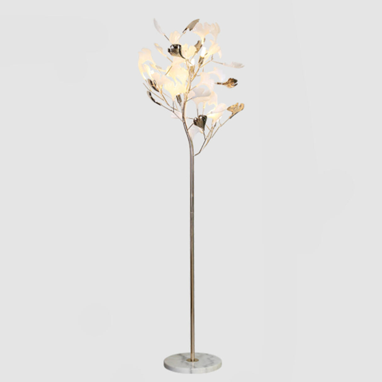 Artistic Maple Leaf Branch White Metal Floor Lamp Image - 6