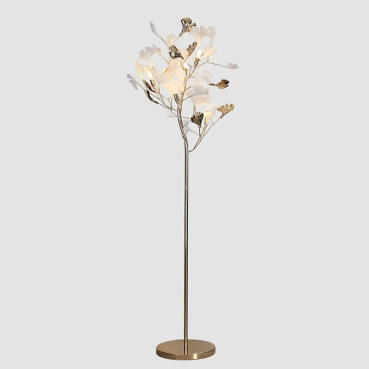 Artistic Maple Leaf Branch White Metal Floor Lamp Image - 7