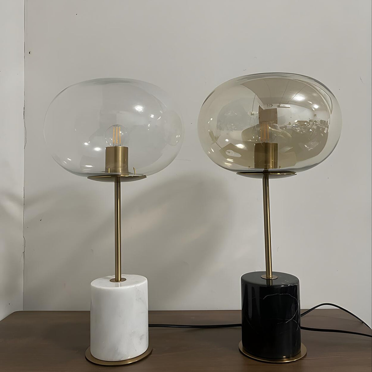 Artistic Marble Base Globe Glass Modern Table Lamp Image - 12