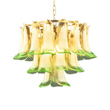 Artistic Modern Brass Green Stained Glass Tiered Chandelier Image - 4