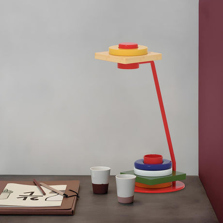 Artistic Modern Colorful Geometric Wooden Table Lamp Image - 1