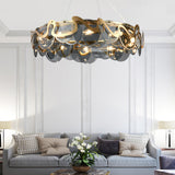 Artistic Modern Gold Drum Black Clear Glass Discs Chandelier Image - 1