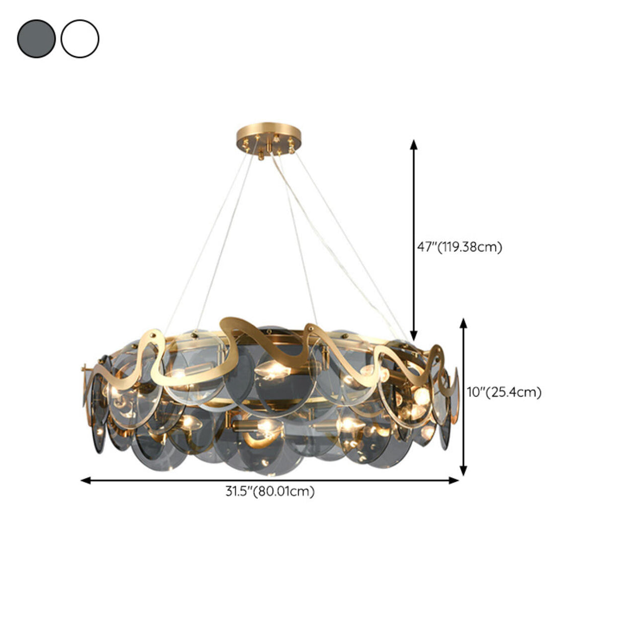 Artistic Modern Gold Drum Black Clear Glass Discs Chandelier Image - 9