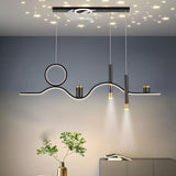 Artistic Modern LED Linear Metal Pendant Fan with Light Image - 1