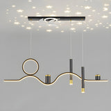 Artistic Modern LED Linear Metal Pendant Fan with Light Image - 8