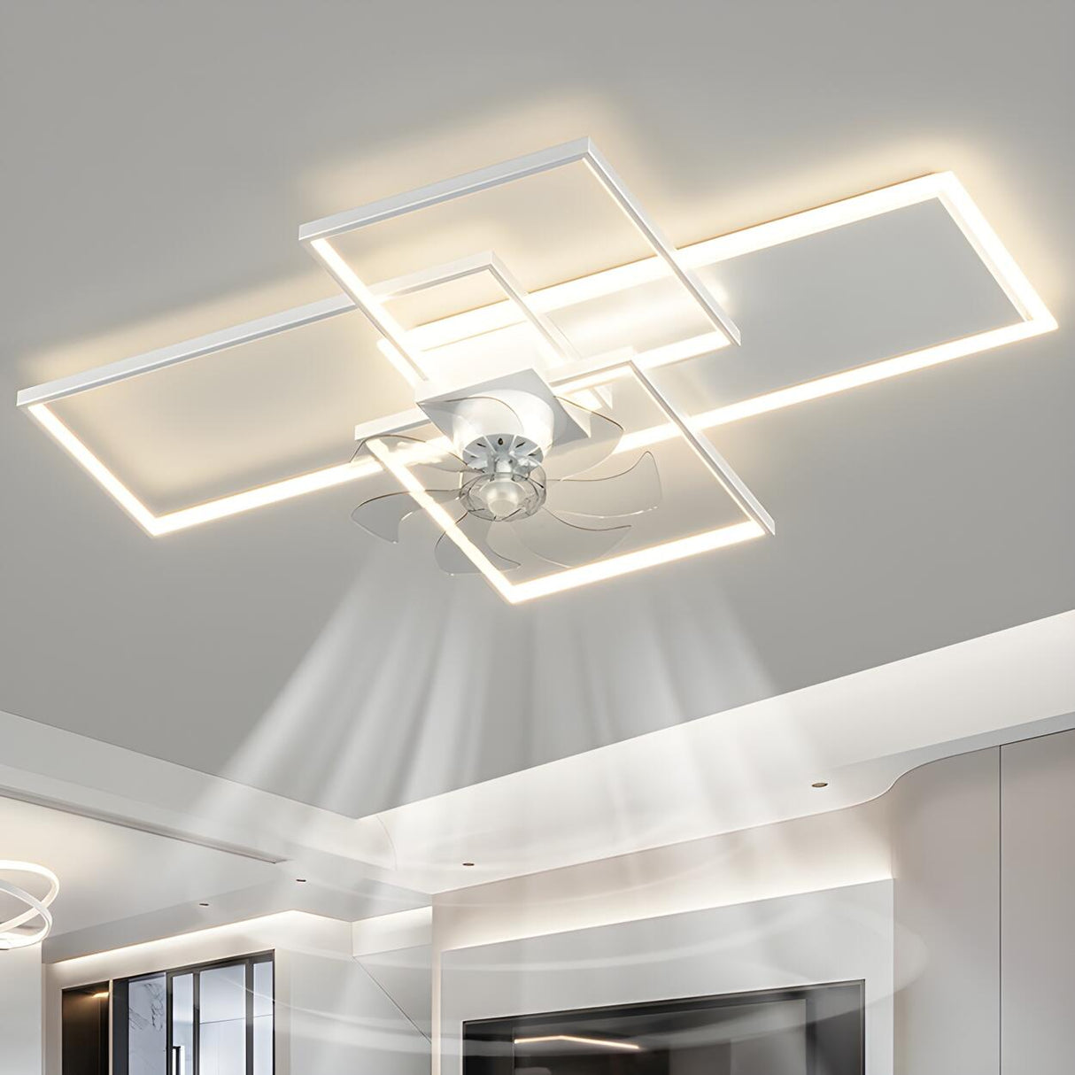 Artistic Modern Linear Geometric Ceiling Fan with Light Image - 20