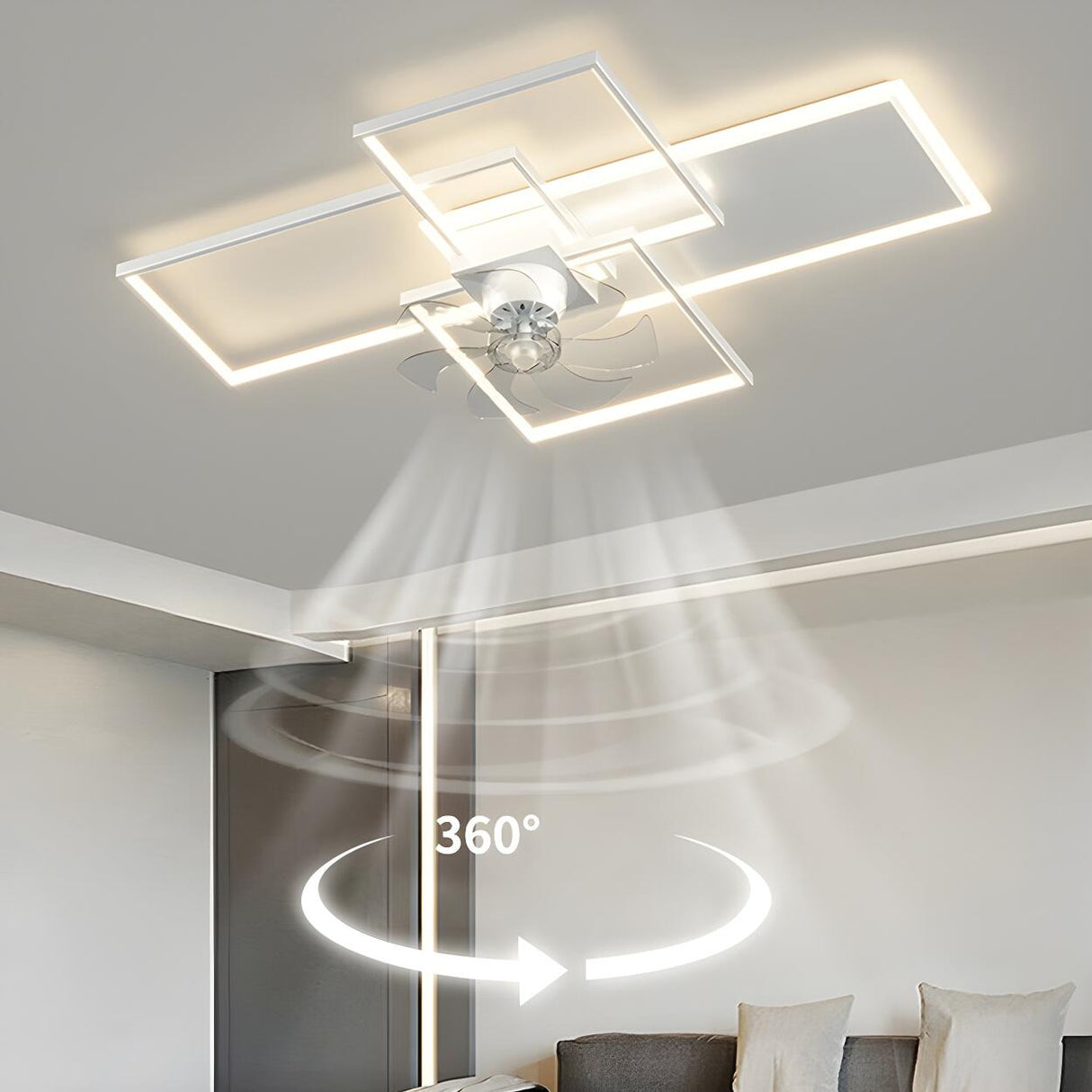 Artistic Modern Linear Geometric Ceiling Fan with Light Image - 21