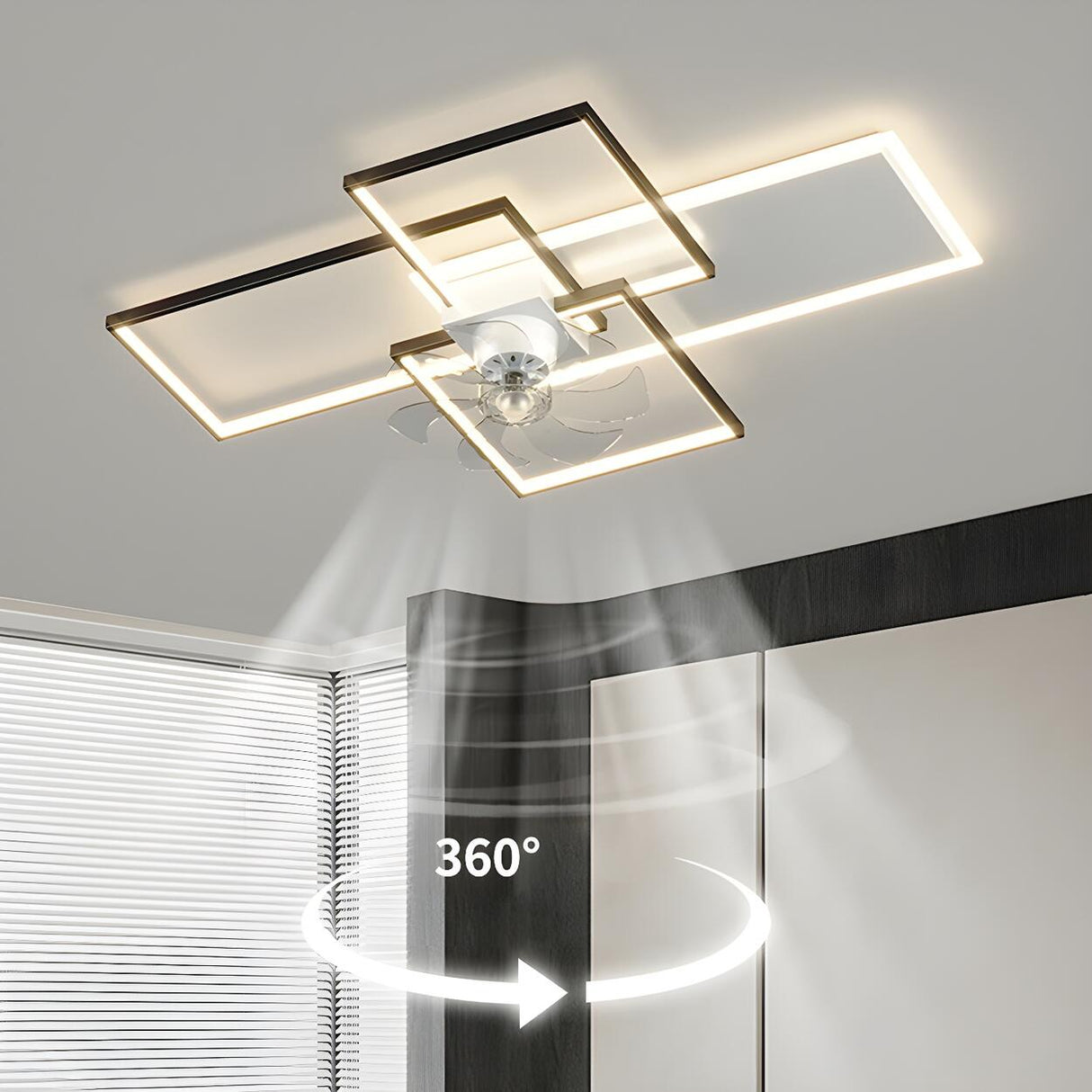 Artistic Modern Linear Geometric Ceiling Fan with Light Image - 22