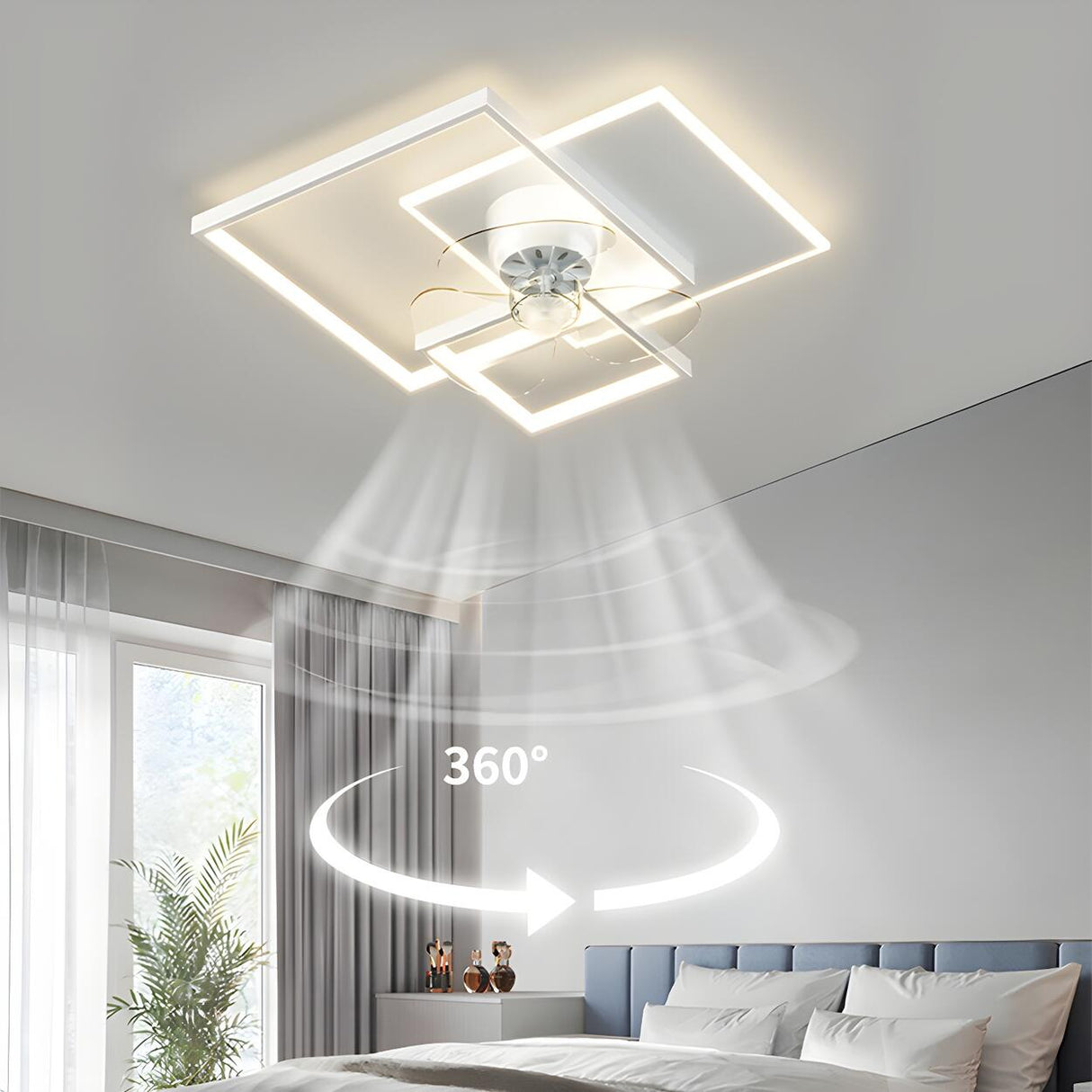 Artistic Modern Linear Geometric Ceiling Fan with Light Image - 24