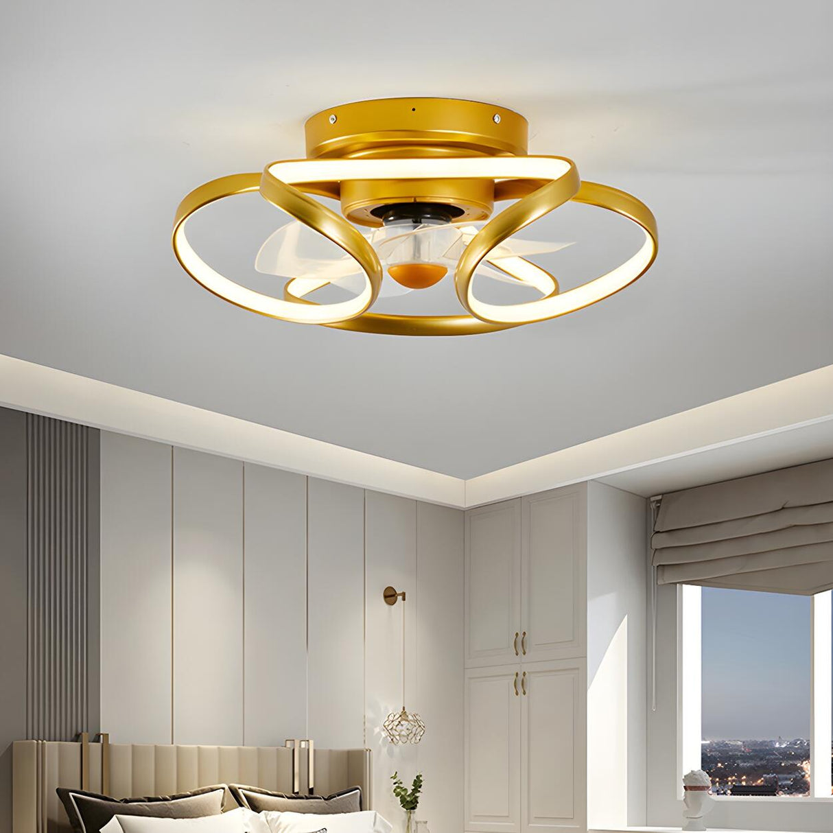 Artistic Modern Linear Spiral Ceiling Fan with Light Image - 1