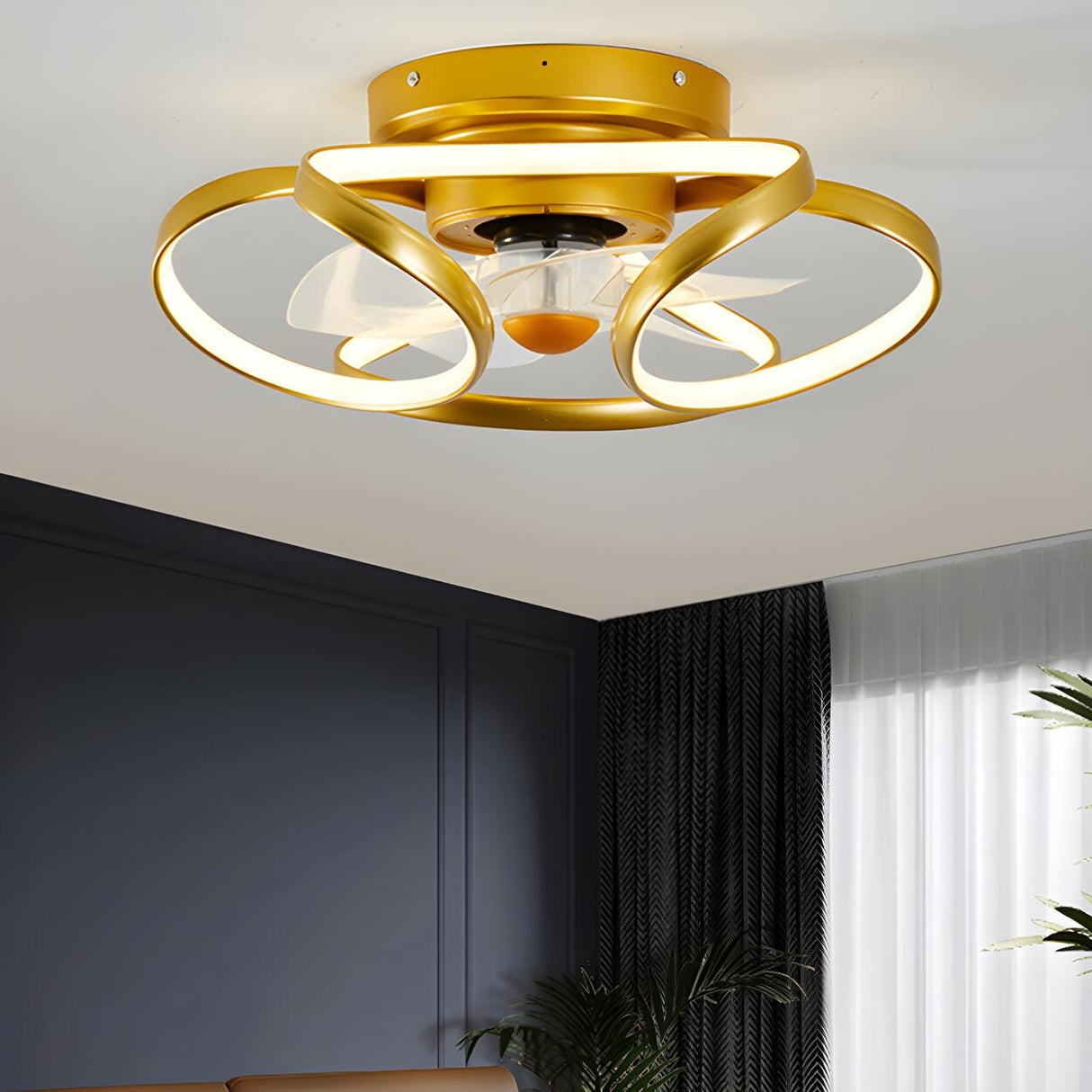 Artistic Modern Linear Spiral Ceiling Fan with Light Image - 12