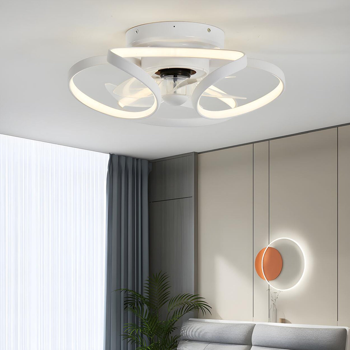 Artistic Modern Linear Spiral Ceiling Fan with Light Image - 5