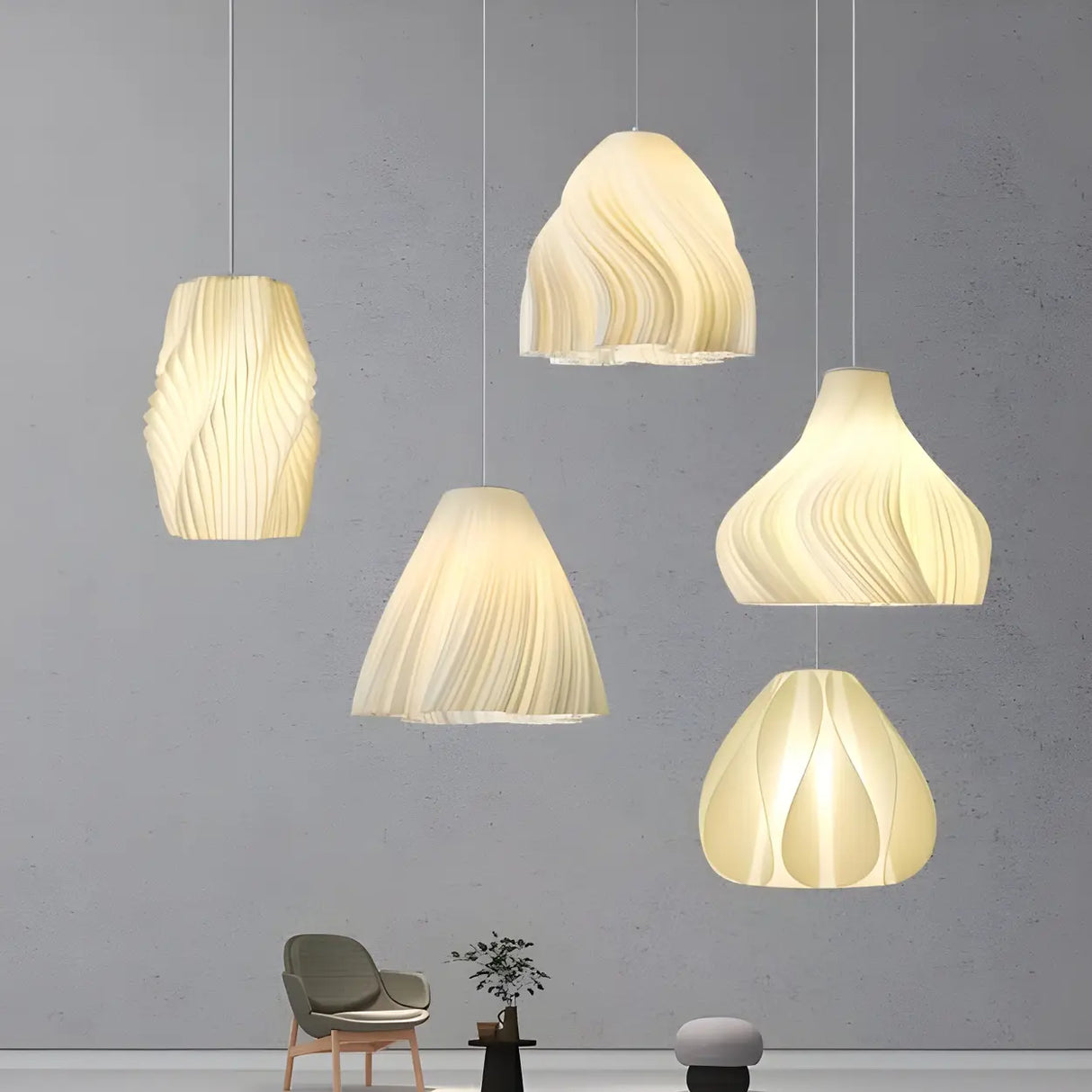 Artistic Modern Sculptural Fabric Pendant Light Indoor White Image - 1