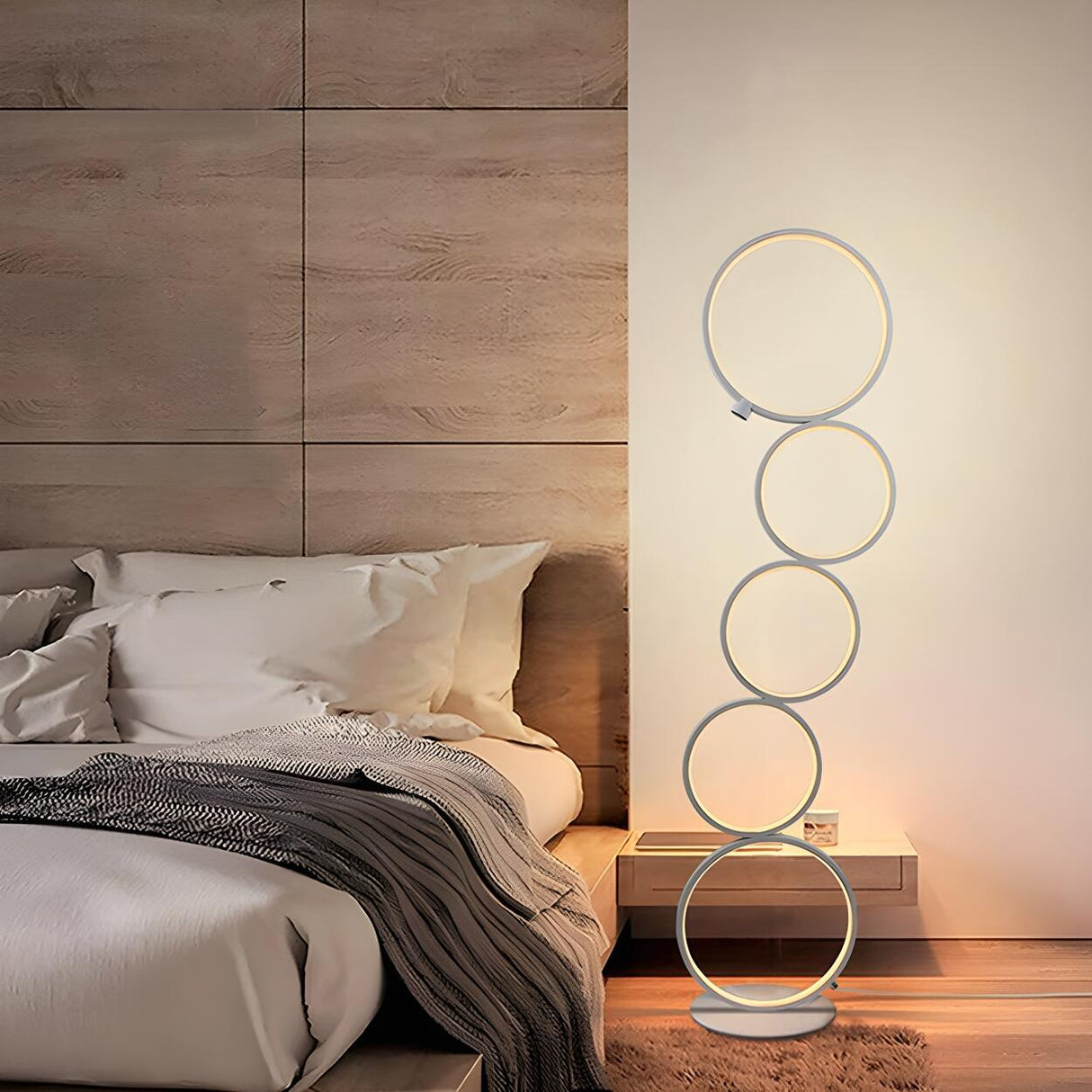 Artistic Modern Stacked Ring LED Bedside Floor Lamp Image - 1